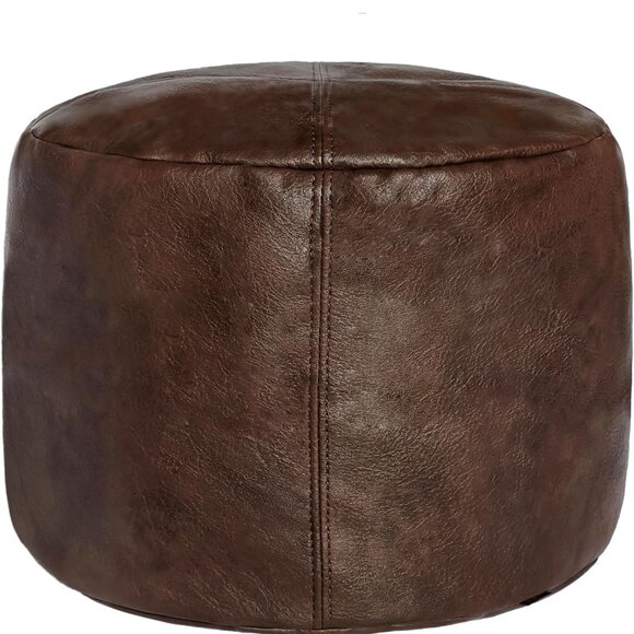 Unstuffed Faux Leather Pouf Cover, Handmade Footstool Ottoman Storage Solution, - Picture 1 of 9